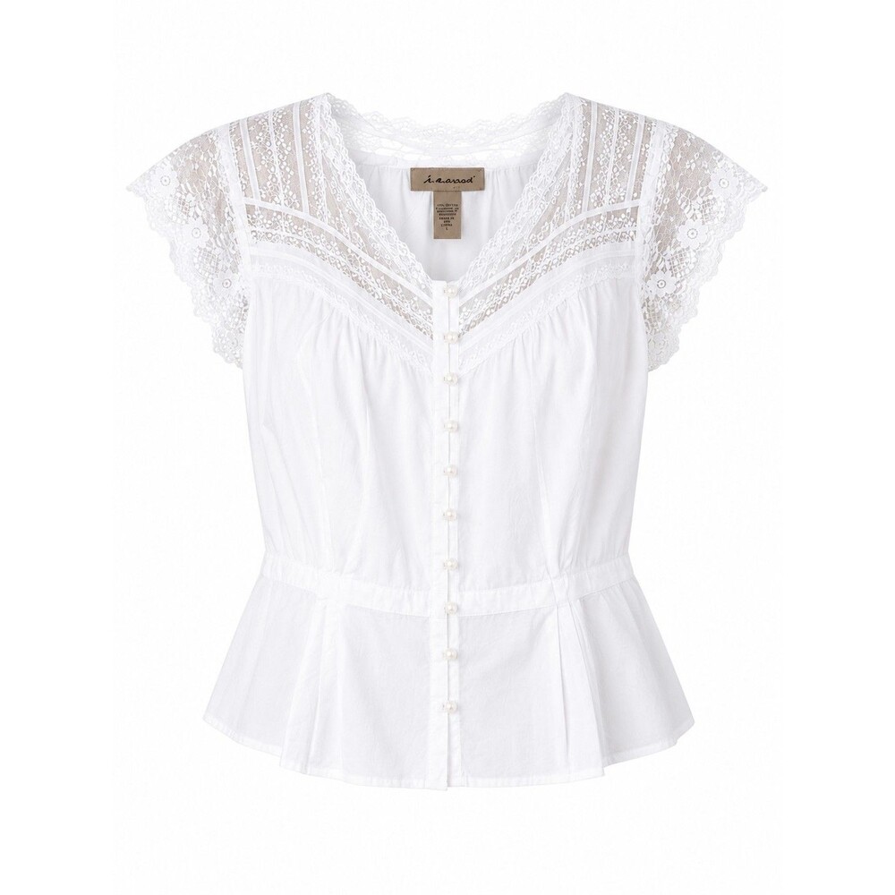 Romantic Victorian Cottagecore Sheer Lace Cotton Blouse Vintage I.E. Relaxed L